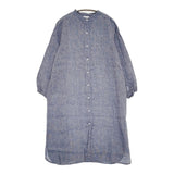 fog linen work リネン バンドカラーシャツワンピ スリット ワンピース ブルー レディース フォグリネンワーク【中古】5-0905M♪