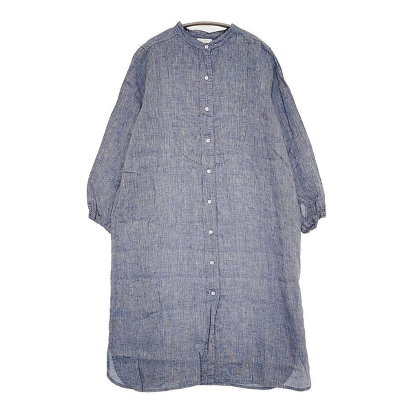 fog linen work リネン バンドカラーシャツワンピ スリット ワンピース ブルー レディース フォグリネンワーク【中古】5-0905M♪