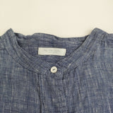 fog linen work リネン バンドカラーシャツワンピ スリット ワンピース ブルー レディース フォグリネンワーク【中古】5-0905M♪