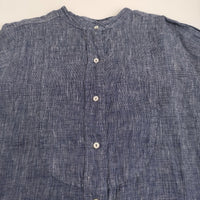 fog linen work リネン バンドカラーシャツワンピ スリット ワンピース ブルー レディース フォグリネンワーク【中古】5-0905M♪