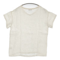 fog linen work リネン Vネック ストライプ 半袖Ｔシャツ カットソー ライトベージュ レディース フォグリネンワーク【中古】5-0809S♪
