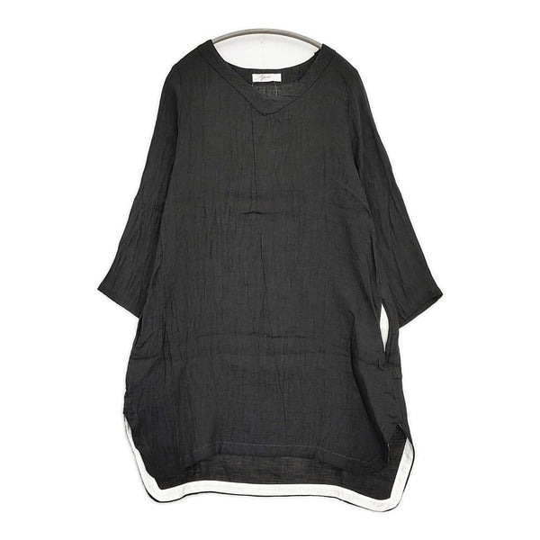 YARRA リネン Vネック 定価14800円 YR-64-004 ワンピース ブラック レディース ヤラ【中古】5-0905M♪