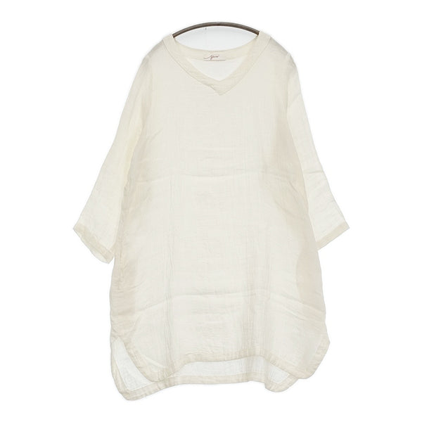 YARRA リネン Vネック 定価14800円 YR-64-004 ワンピース ホワイト レディース ヤラ【中古】5-0905M♪