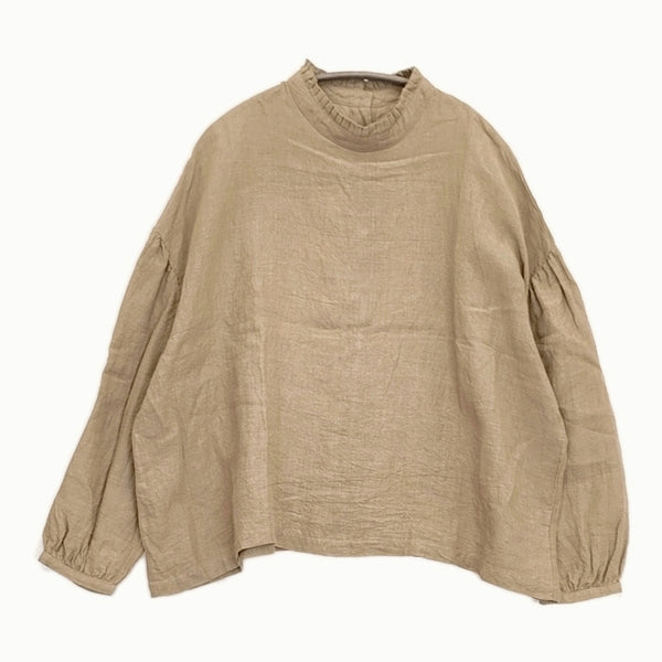 YARRA リネン フリルカラー 定価15000円 YR-94-002 ブラウス シャツ ベージュ レディース ヤラ【中古】5-0905M♪