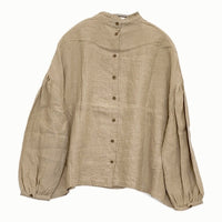 YARRA リネン フリルカラー 定価15000円 YR-94-002 ブラウス シャツ ベージュ レディース ヤラ【中古】5-0905M♪