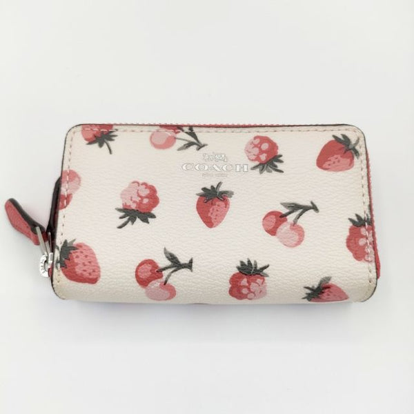 COACH 未使用品 ストロベリー チェリー ダブルジップ 財布 ホワイト レッド レディース コーチ【中古】5-0910G∞