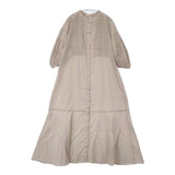green label relaxing ピンタック コットン インド製 半袖ドレス 比翼ボタン ワンピース グレージュ レディース グリーンレーベルリラクシング【中古】6-0423S∞