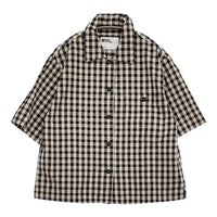 MHL. NATURAL COTTON GINGHAM サイズ3 定価19000円 595-0152541 半袖シャツ 20SS ブラック ベージュ レディース エムエイチエル【中古】5-0809S♪