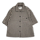MHL. NATURAL COTTON GINGHAM サイズ3 定価19000円 595-0152541 半袖シャツ 20SS ブラック ベージュ レディース エムエイチエル【中古】5-0809S♪