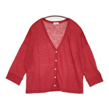 style+confort tricot 401-81503 サイズ2 リネン カーディガン レッド レディース スティールエコンフォール【中古】5-0905M♪