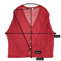 style+confort tricot 401-81503 サイズ2 リネン カーディガン レッド レディース スティールエコンフォール【中古】5-0905M♪