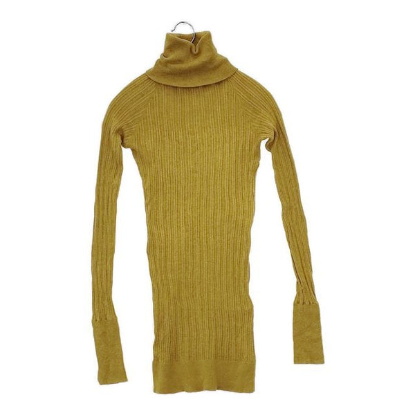 tumugu ランダムリブニット ロングタートルネックカットソー コットン セーター ニット イエロー レディース ツムグ【中古】5-1022T∞
