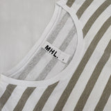 MHL. 595-169378 コットン ポケット ボーダー 長袖Ｔシャツ カットソー ロンＴ ホワイト ベージュ レディース エムエイチエル【中古】5-1103M∞