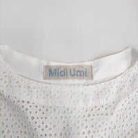 Midi-umi カットワーク ボートネック 半袖 ブラウス シャツ ホワイト レディース ミディウミ【中古】5-0809S♪