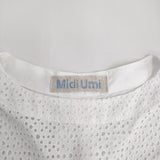 Midi-umi カットワーク ボートネック 半袖 ブラウス シャツ ホワイト レディース ミディウミ【中古】5-0809S♪