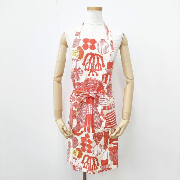 marimekko Puutarhurin parhaat プータルフリンパルハート エプロン イエロー オレンジ レディース マリメッコ【中古】5-0913G◎