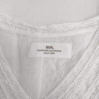 soil レース フレンチスリーブ Vネック サイズ2 インド製 ブラウス シャツ ホワイト レディース ソイル【中古】5-0809S♪