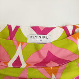 FLY GIRL イタリア製 幾何学模様 サイズ42 ロングスカート ライトグリーン ピンク レディース フライガール【中古】5-0819M♪