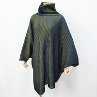 ISSEY MIYAKE アシンメトリー オーロラ ウール混 チュニック ポンチョ 17AW ブラック グリーン レディース イッセイミヤケ【中古】5-0731T♪