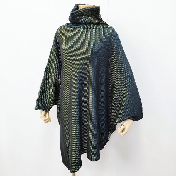 ISSEY MIYAKE アシンメトリー オーロラ ウール混 チュニック ポンチョ 17AW ブラック グリーン レディース イッセイミヤケ【中古】5-0731T♪