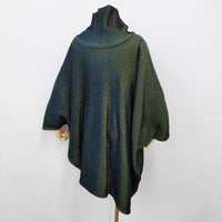 ISSEY MIYAKE アシンメトリー オーロラ ウール混 チュニック ポンチョ 17AW ブラック グリーン レディース イッセイミヤケ【中古】5-0731T♪