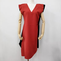 ISSEY MIYAKE ウール混 IL73FH332 サイズ3 バイカラー Vネック ワンピース レッド ブラック レディース イッセイミヤケ【中古】5-0731S♪