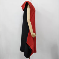 ISSEY MIYAKE ウール混 IL73FH332 サイズ3 バイカラー Vネック ワンピース レッド ブラック レディース イッセイミヤケ【中古】5-0731S♪
