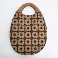 mina perhonen XS9441 anemone 刺繍 リネンシルク egg bag エッグバッグ トート ブラウン グリーン レディース ミナペルホネン【中古】5-0731G♪
