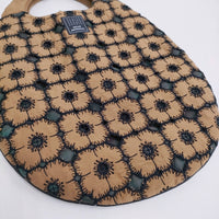 mina perhonen XS9441 anemone 刺繍 リネンシルク egg bag エッグバッグ トート ブラウン グリーン レディース ミナペルホネン【中古】5-0731G♪
