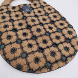 mina perhonen XS9441 anemone 刺繍 リネンシルク egg bag エッグバッグ トート ブラウン グリーン レディース ミナペルホネン【中古】5-0731G♪