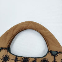mina perhonen XS9441 anemone 刺繍 リネンシルク egg bag エッグバッグ トート ブラウン グリーン レディース ミナペルホネン【中古】5-0731G♪