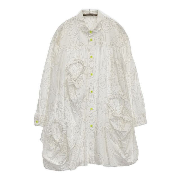 frankygrow 大人サイズ シャツワンピース 総柄 チュニック ホワイト ベージュ レディース フランキーグロウ【中古】5-1105M∞