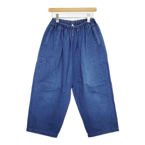 homspun 10オンスデニムギャザーパンツ 定価24200円 232-3383 サイズM イージー デニムパンツ ブルー レディース ホームスパン【中古】5-1031G♪