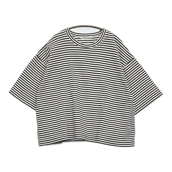 GRANDMA MAMA DAUGHTER ボーダーワイドカットソー ポケット付き 半袖Tシャツ ホワイト ネイビー レディース グランマママドーター【中古】5-0731S♪