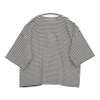 GRANDMA MAMA DAUGHTER ボーダーワイドカットソー ポケット付き 半袖Tシャツ ホワイト ネイビー レディース グランマママドーター【中古】5-0731S♪