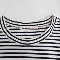GRANDMA MAMA DAUGHTER ボーダーワイドカットソー ポケット付き 半袖Tシャツ ホワイト ネイビー レディース グランマママドーター【中古】5-0731S♪