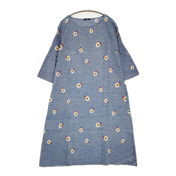 45R/45rpm コットンリネンダンガリーデイジープリントワンピース ドレス 定価41800円 ブルー レディース フォーティーファイブアールピーエム【中古】5-1031M♪