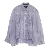 tricot COMME des GARCONS ギャザー ストライプ ブラウス シャツ AD2012 ブルー ホワイト レディース トリココムデギャルソン【中古】5-1103M∞