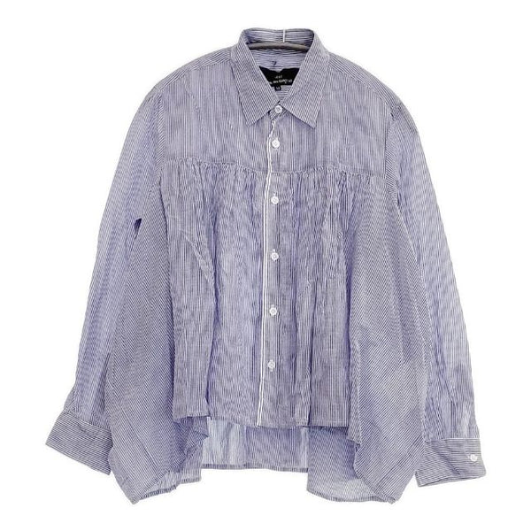 tricot COMME des GARCONS ギャザー ストライプ ブラウス シャツ AD2012 ブルー ホワイト レディース トリココムデギャルソン【中古】5-1103M∞