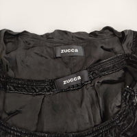 ZUCCa VネックトップスM スカートS ベルベット サテン 切替 セットアップ ブラック レディース ズッカ【中古】5-0809S♪
