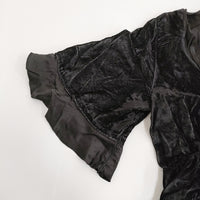 ZUCCa VネックトップスM スカートS ベルベット サテン 切替 セットアップ ブラック レディース ズッカ【中古】5-0809S♪