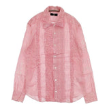 CABANE de ZUCCa 刺繍 フリル コットン ストライプ カットオフ 長袖シャツ ピンク ホワイト レディース カバンドズッカ【中古】5-1103M∞