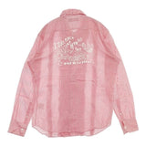 CABANE de ZUCCa 刺繍 フリル コットン ストライプ カットオフ 長袖シャツ ピンク ホワイト レディース カバンドズッカ【中古】5-1103M∞