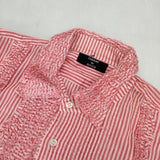 CABANE de ZUCCa 刺繍 フリル コットン ストライプ カットオフ 長袖シャツ ピンク ホワイト レディース カバンドズッカ【中古】5-1103M∞