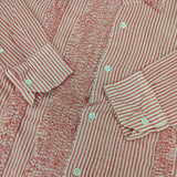 CABANE de ZUCCa 刺繍 フリル コットン ストライプ カットオフ 長袖シャツ ピンク ホワイト レディース カバンドズッカ【中古】5-1103M∞