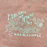 CABANE de ZUCCa 刺繍 フリル コットン ストライプ カットオフ 長袖シャツ ピンク ホワイト レディース カバンドズッカ【中古】5-1103M∞