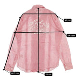 CABANE de ZUCCa 刺繍 フリル コットン ストライプ カットオフ 長袖シャツ ピンク ホワイト レディース カバンドズッカ【中古】5-1103M∞