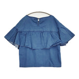 BLUE BLUE フリル シャンブレー ブラウス シャツ ブルー レディース ブルーブルー【中古】5-0809S♪