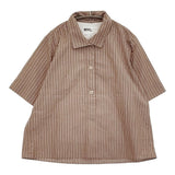 MHL. WASHED STRIPE COTTON 595-1152502 サイズ2 プルオーバー 半袖シャツ 21SS ブラウン ホワイト レディース エムエイチエル【中古】5-0809S♪