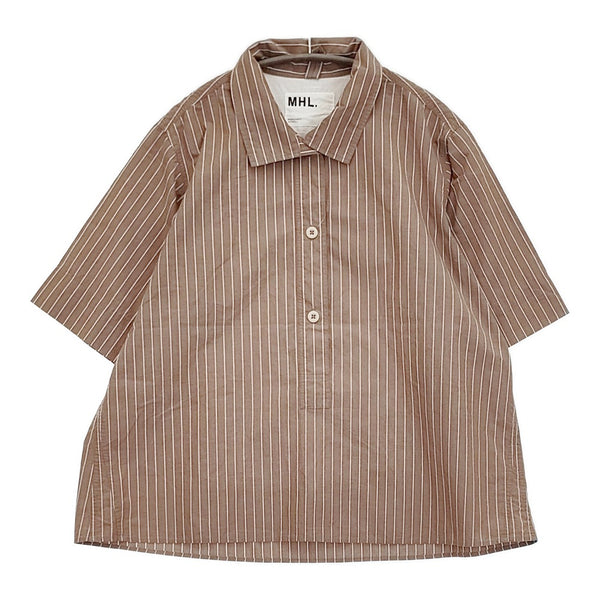 MHL. WASHED STRIPE COTTON 595-1152502 サイズ2 プルオーバー 半袖シャツ 21SS ブラウン ホワイト レディース エムエイチエル【中古】5-0809S♪